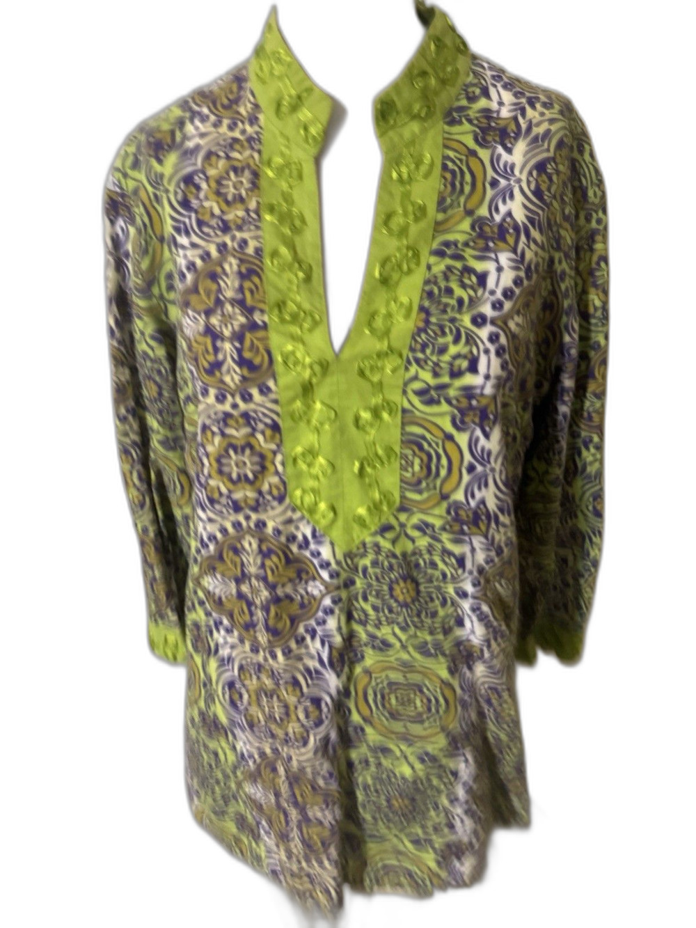 Ecoloogie V Neck Tunic with Ornate Paisley Pattern Women Size Large (12-14)